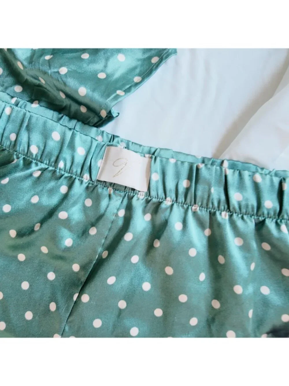Victoria's Secret Pajama Set Womens S L Satin Cami Shorts Polka dot Shale Green